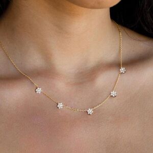 Gold Floral CZ Station Necklace - Elegant Women's Jewelry